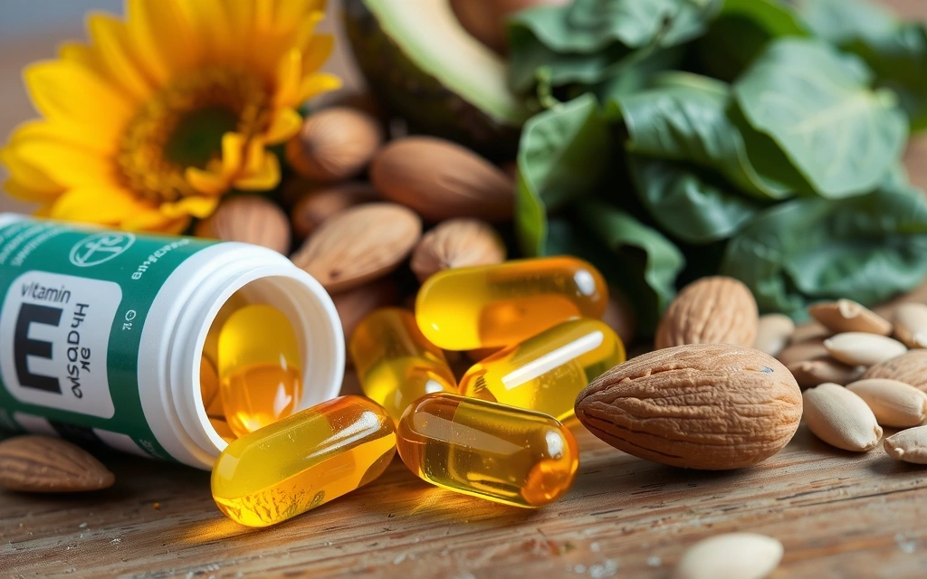 Icône représentant la vitamine E avec des noix et des graines